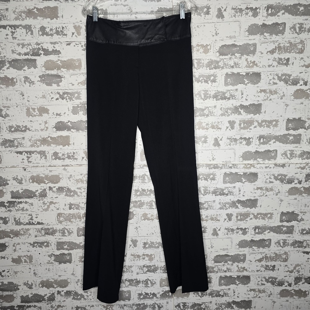 Cache Pants Womens 6 Black Ponte Knit Bootcut Genuine Leather Trim Waist VTG Y2K